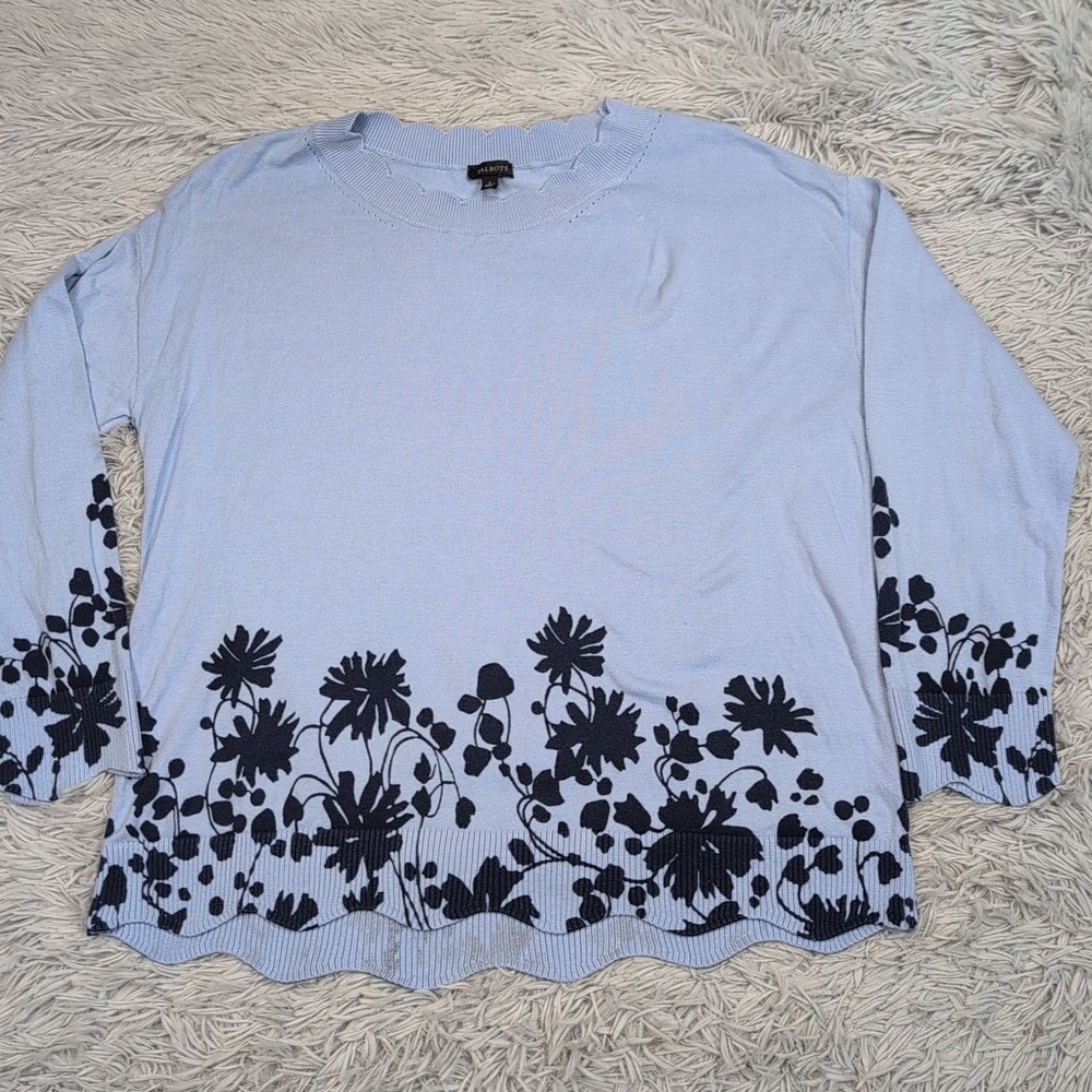 Talbots Sweater Womens‎ L Blue Soft Floral Comfort Casual Preppy Lightweight
